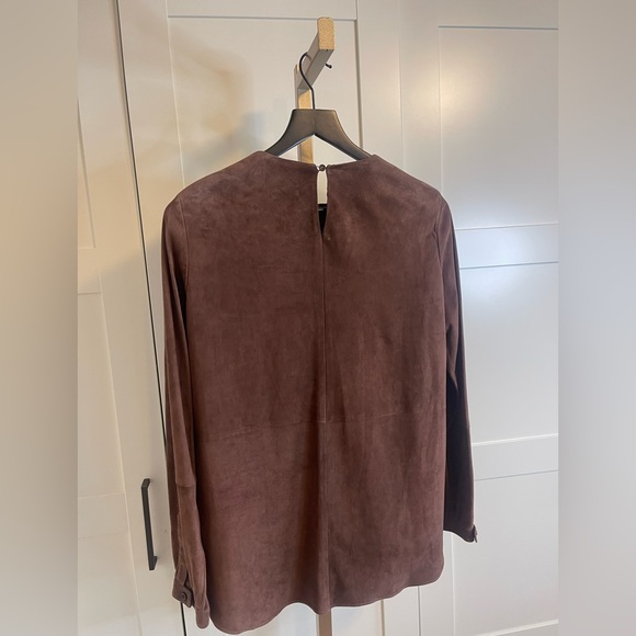 NWT Brunello Cucinelli Rich Brown Italian Leather Suede Shirt Size 40 Women’s - Picture 5 of 13